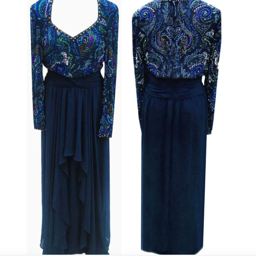 Victoria Royal Ltd Vintage Beaded Dress Size 8 Peacock beading